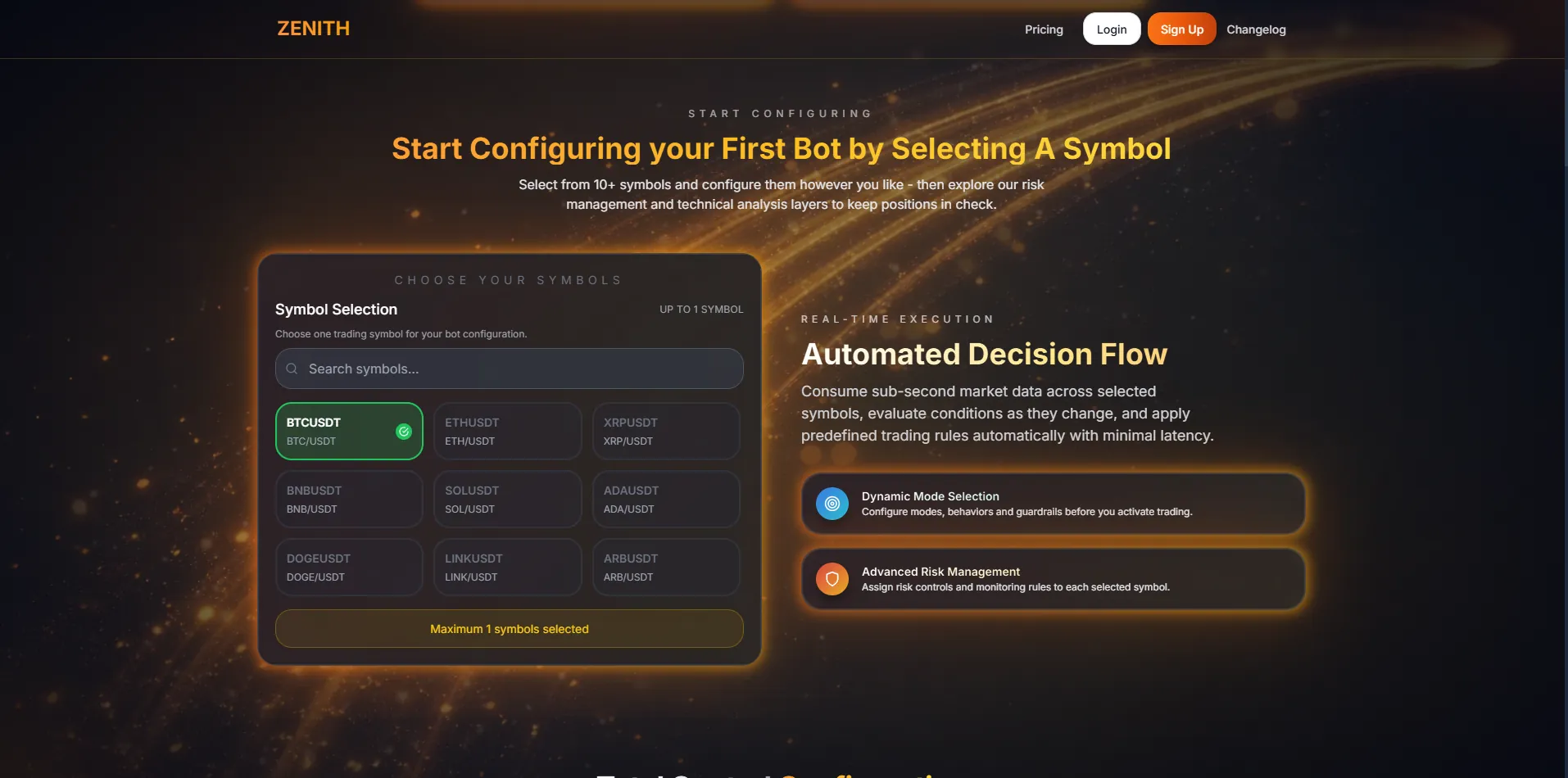 ZENITH landing page desktop onboarding workflow preview
